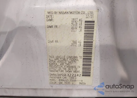 2016 Nissan Altima 2.5 S from USA, damaged, VIN 1N4AL3AP1GN322142